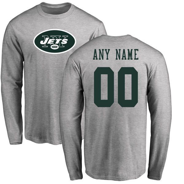Men New York Jets NFL Pro Line Ash Custom Name and Number Logo Long Sleeve T-Shirt->->Sports Accessory